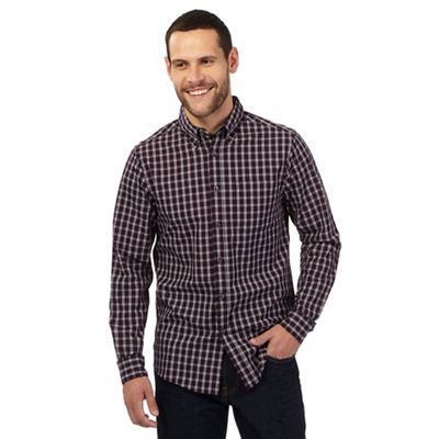 Maine New England Dark red checked print tailored fit shirt